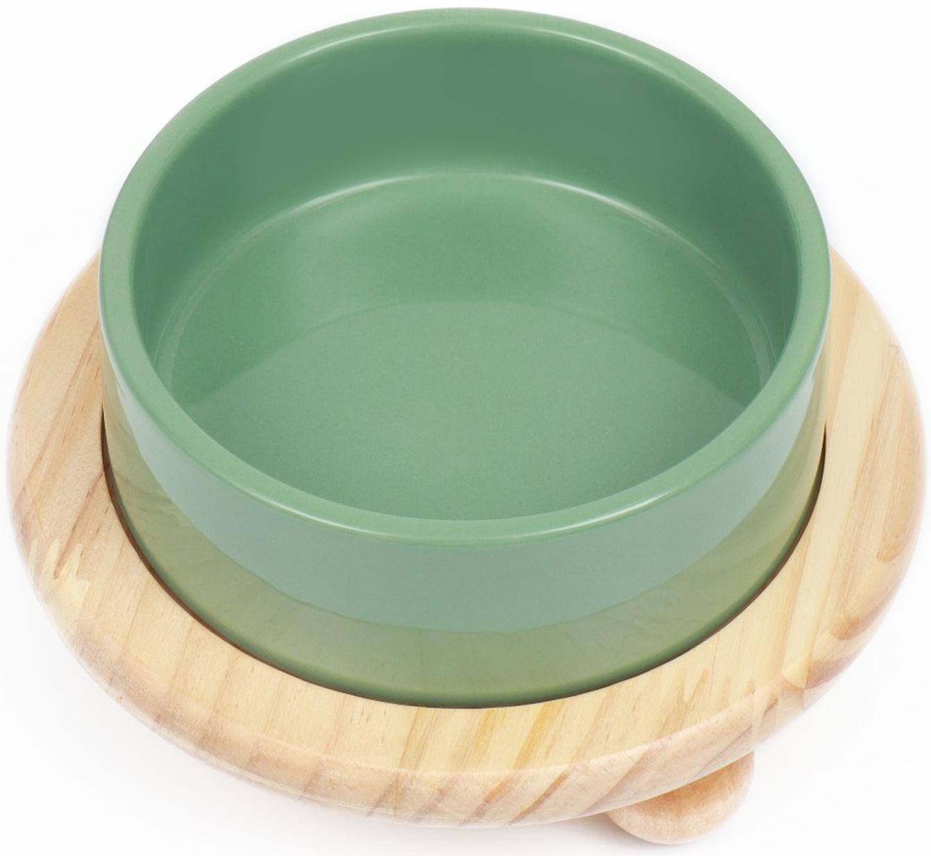 Миска керамическая на подставке 450 мл 13 х 5 см, серозеленая