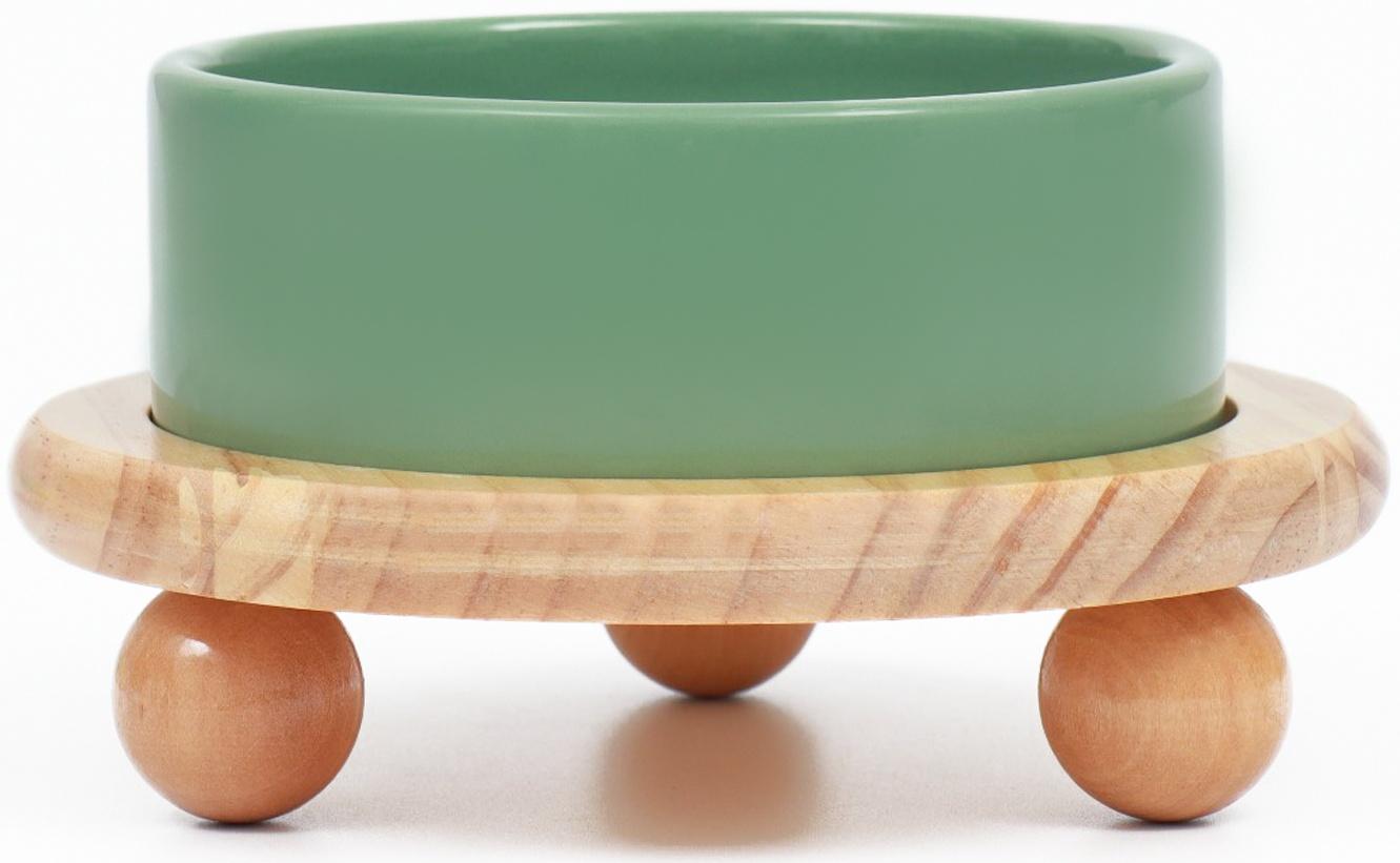 Миска керамическая на подставке 450 мл 13 х 5 см, серозеленая