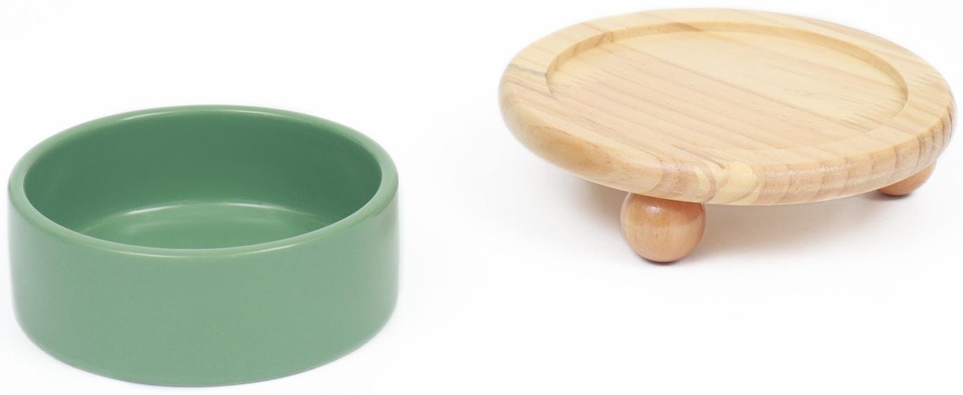 Миска керамическая на подставке 450 мл 13 х 5 см, серозеленая