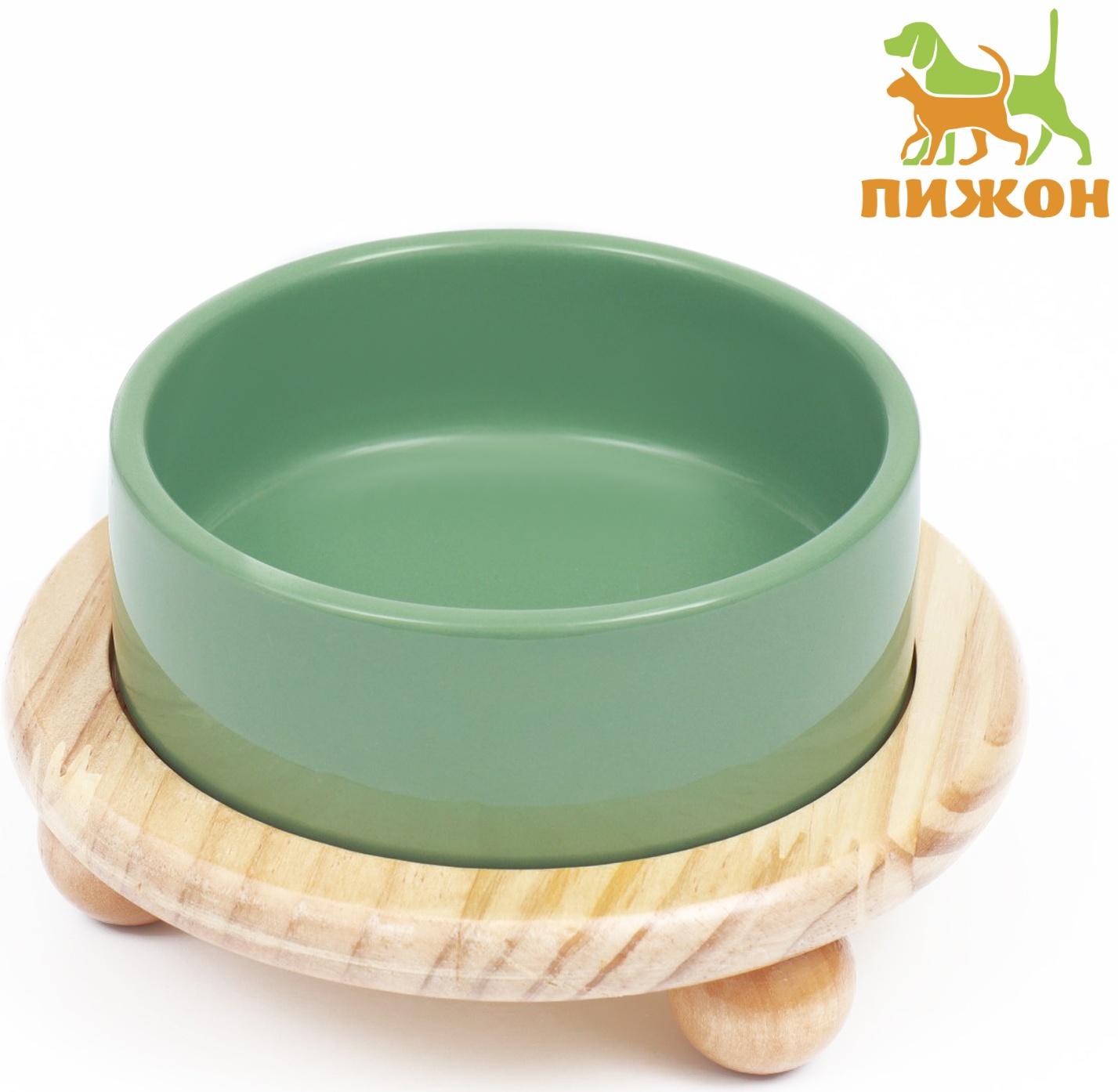 Миска керамическая на подставке 450 мл 13 х 5 см, серозеленая