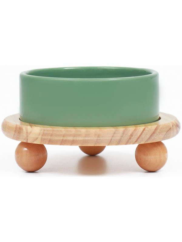 Миска керамическая на подставке 450 мл 13 х 5 см, серозеленая