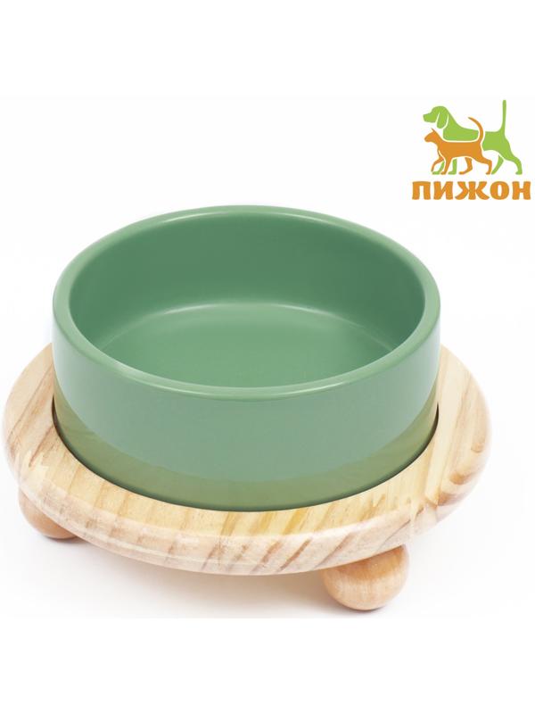 Миска керамическая на подставке 450 мл 13 х 5 см, серозеленая