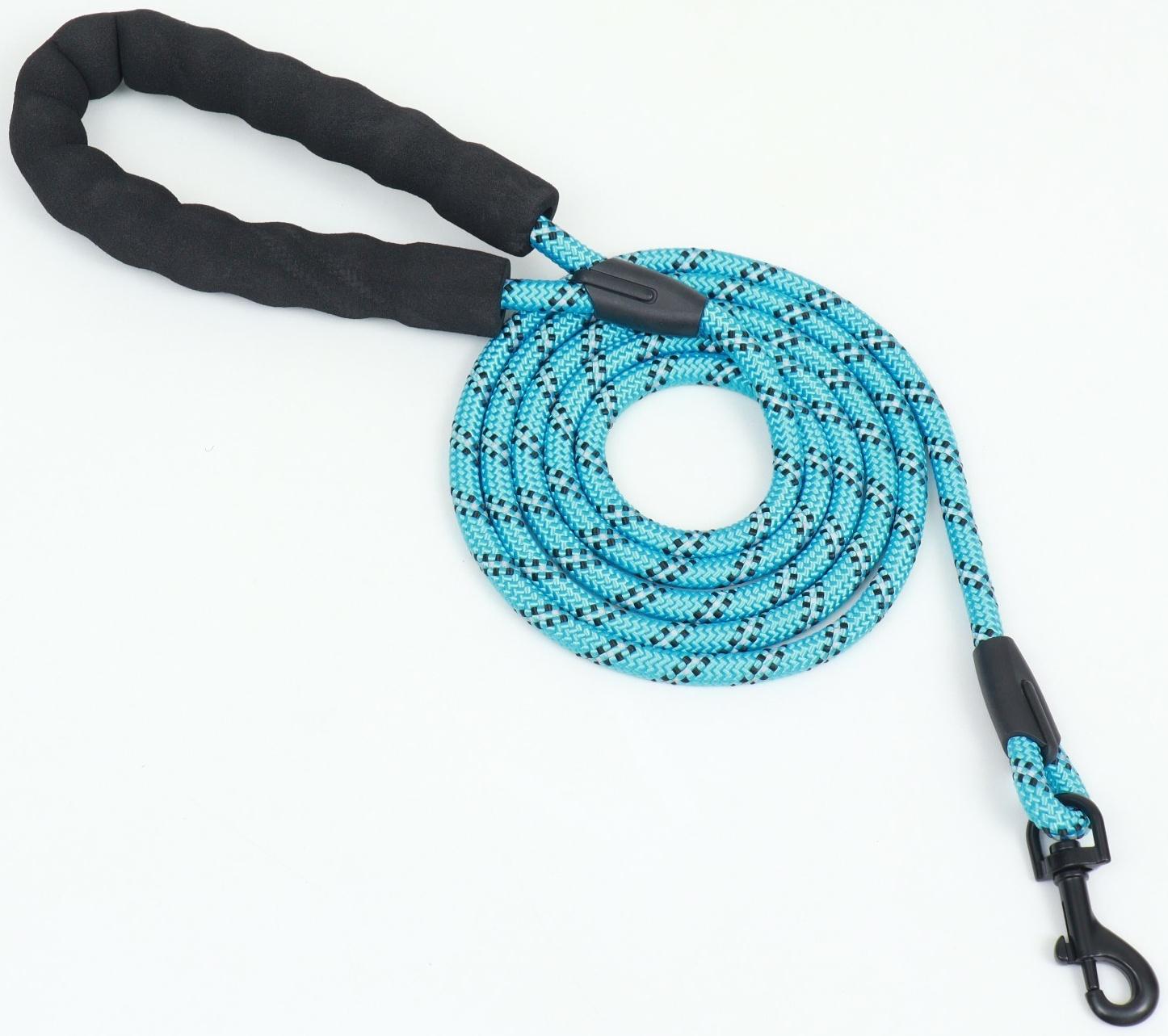 Поводок светоотражающий круглый, с эргономической ручкой, 180 х 0,8 см, голубой
