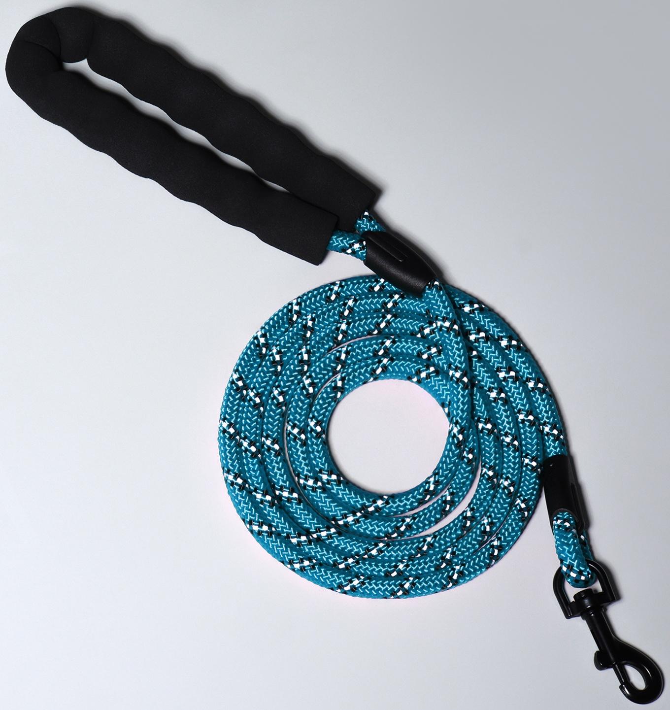 Поводок светоотражающий круглый, с эргономической ручкой, 180 х 0,8 см, голубой