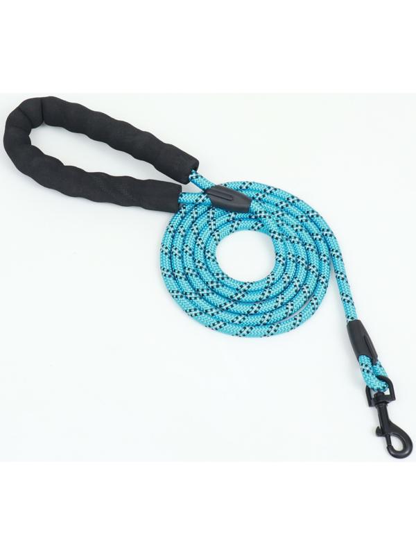 Поводок светоотражающий круглый, с эргономической ручкой, 180 х 0,8 см, голубой