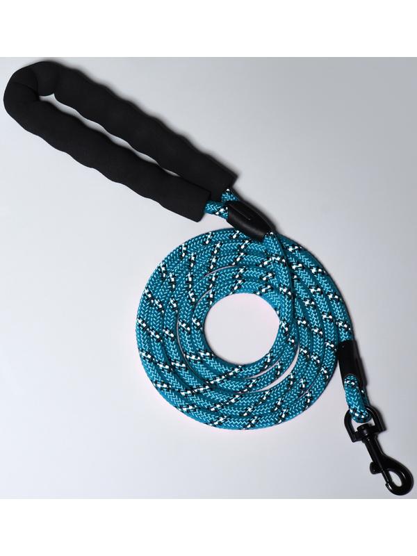 Поводок светоотражающий круглый, с эргономической ручкой, 180 х 0,8 см, голубой