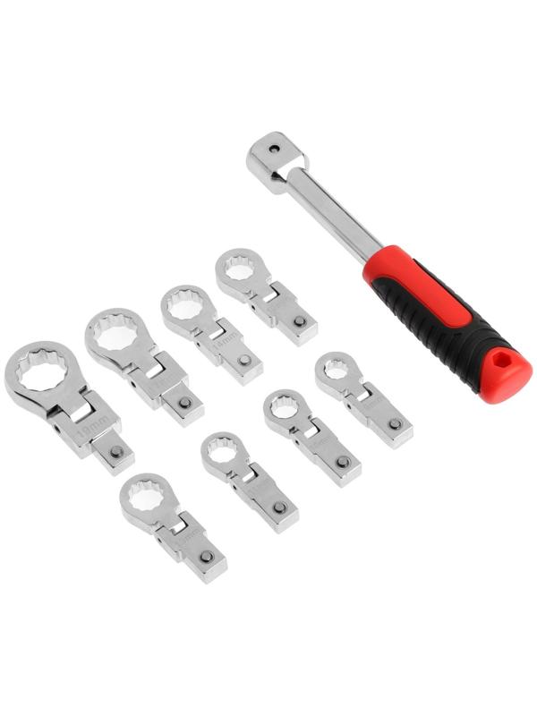 Набор накидных ключей ТУНДРА, CrV, сменные поворотные головки 9 - 19 мм, 9 шт.