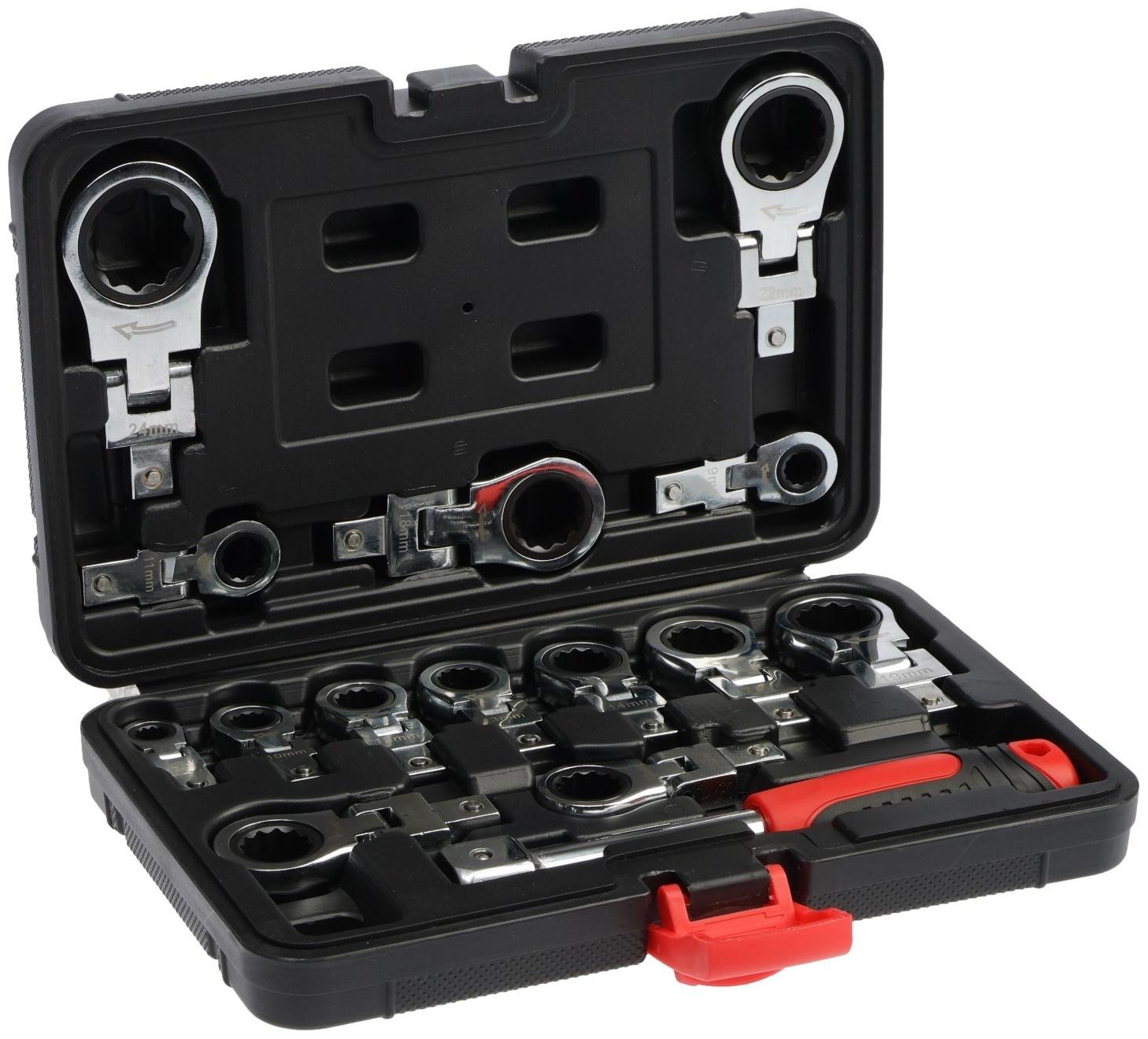 Набор трещоточных ключей ТУНДРА, CrV, сменные поворотные головки 8 - 24 мм, 72 зуба, 15 шт.   992569