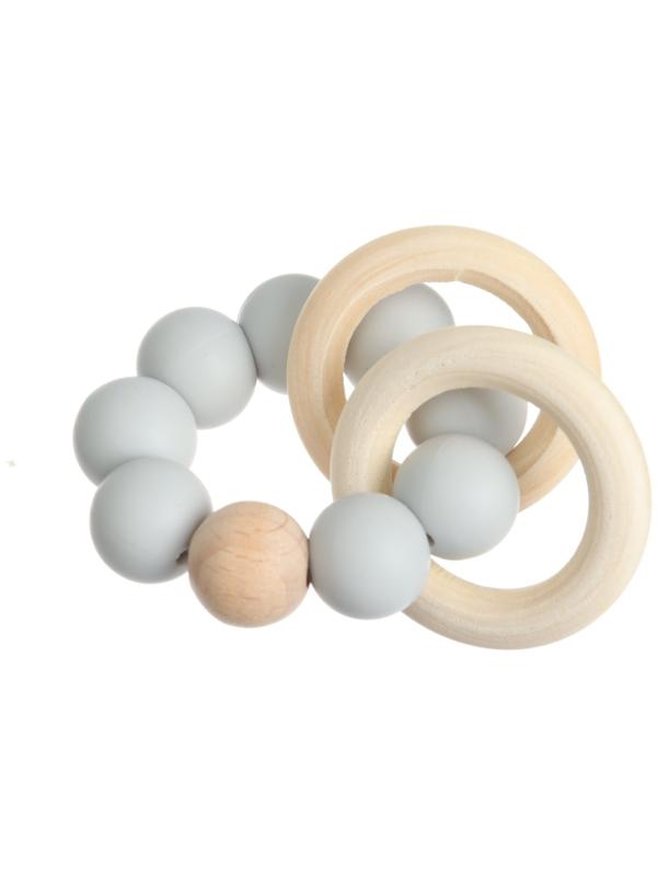 Прорезыватель силиконовый с деревянным кольцом, цвет серый, Mum&Baby