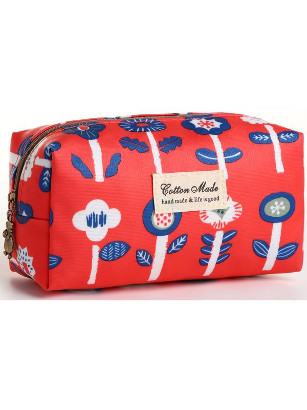 Косметичка дор Цветы, 19*7*9, отдел на молнии, красный