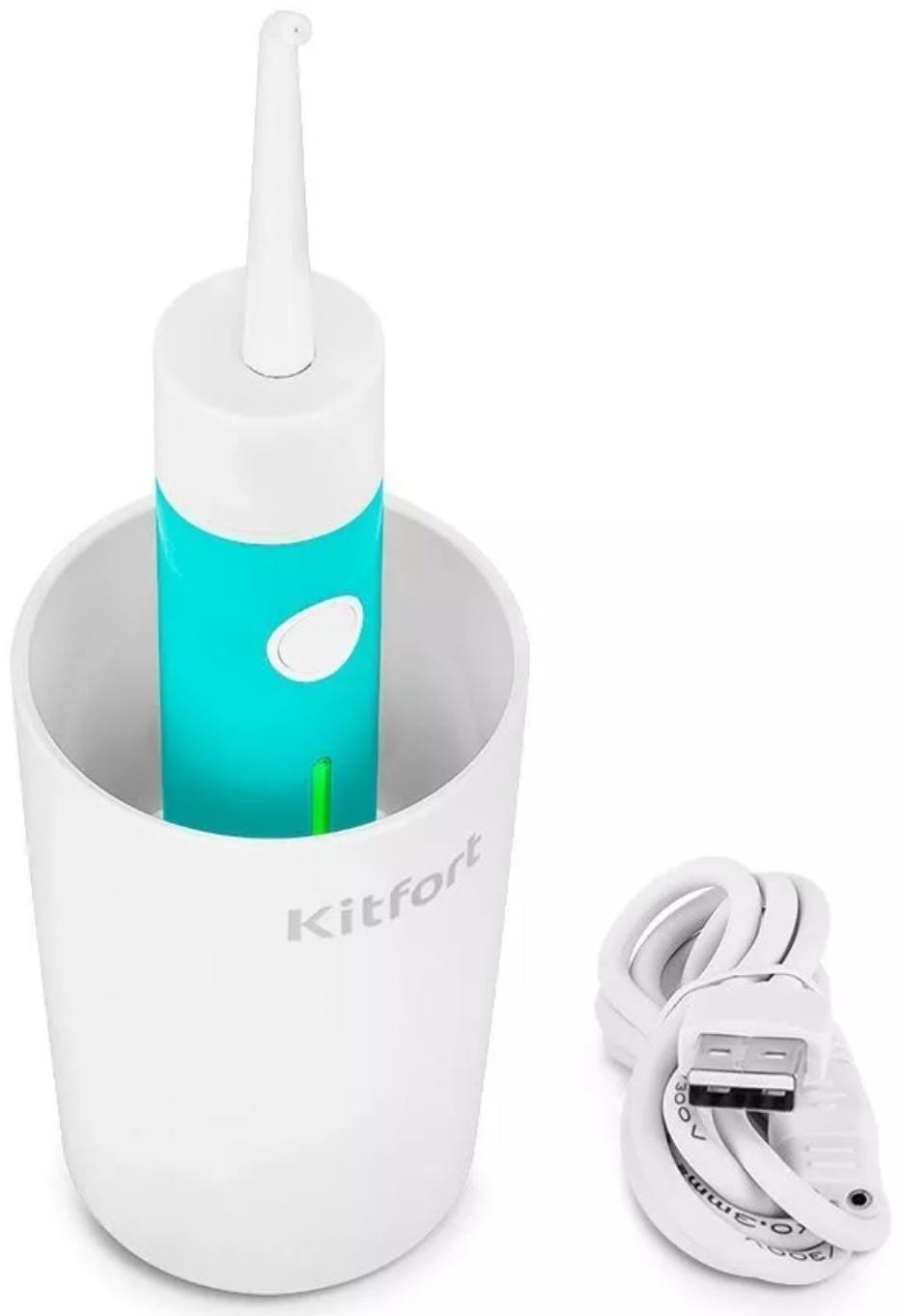 Ирригатор Kitfort КТ-2957-3, портативный, 320 мл, 3 режима, 2 насадки, от АКБ, бело-голубой