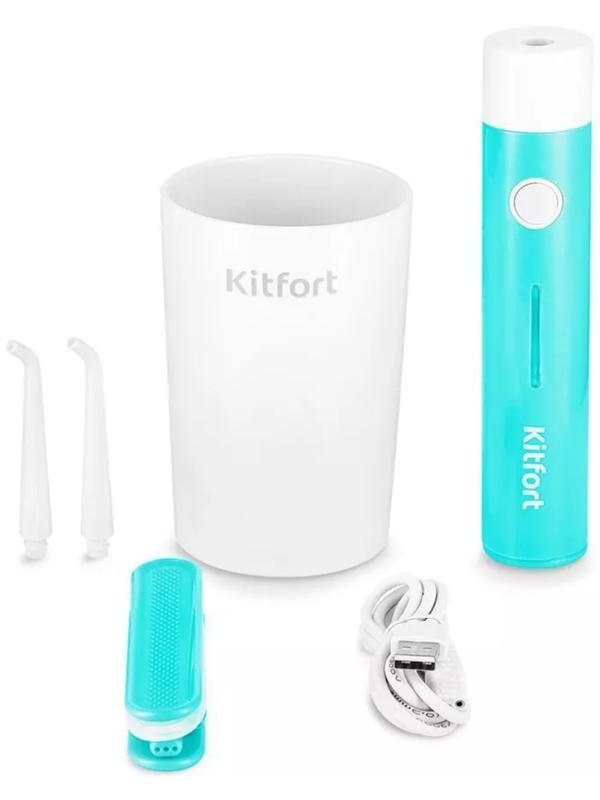 Ирригатор Kitfort КТ-2957-3, портативный, 320 мл, 3 режима, 2 насадки, от АКБ, бело-голубой