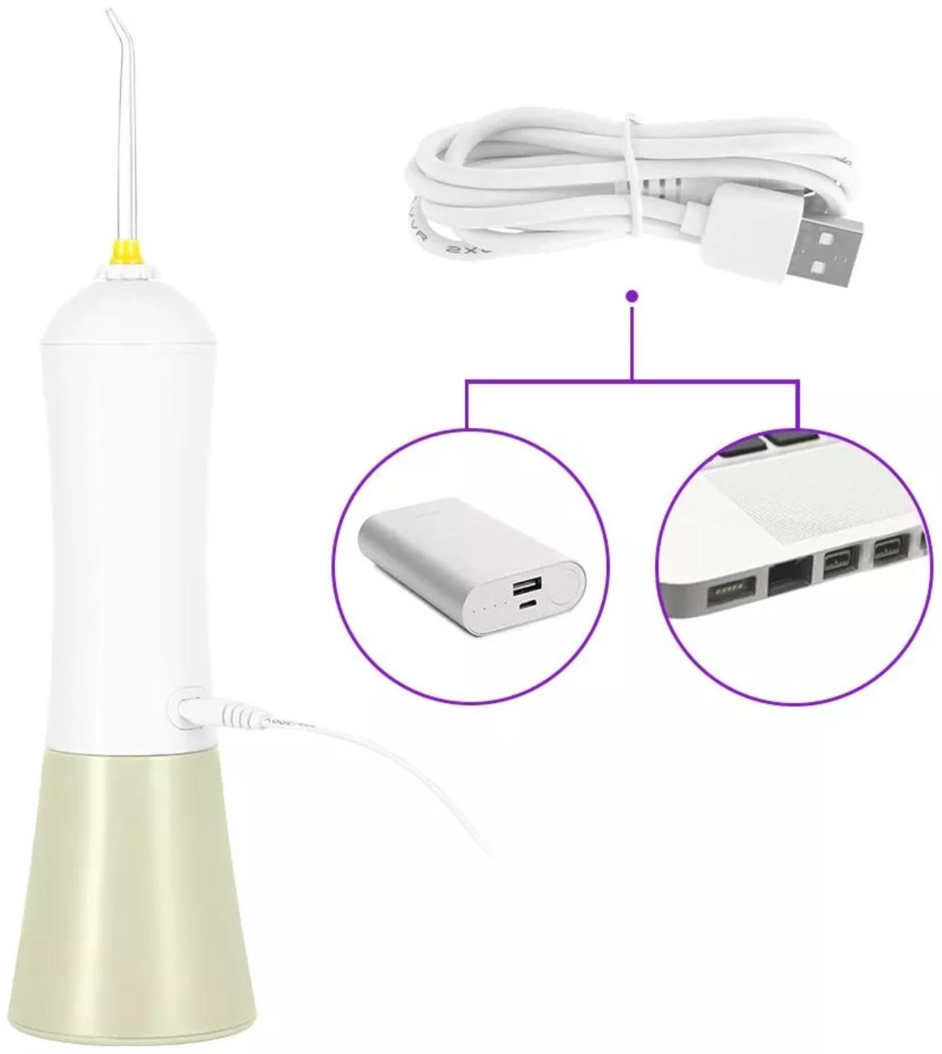Ирригатор Kitfort КТ-2958-2, портативный, 200 мл, 4 режима, 3 насадки, от АКБ, бело-бежевый
