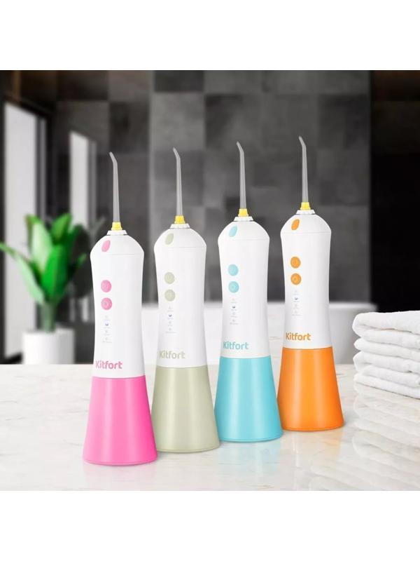 Ирригатор Kitfort КТ-2958-4, портативный, 200 мл, 4 режима, 3 насадки, от АКБ, белый