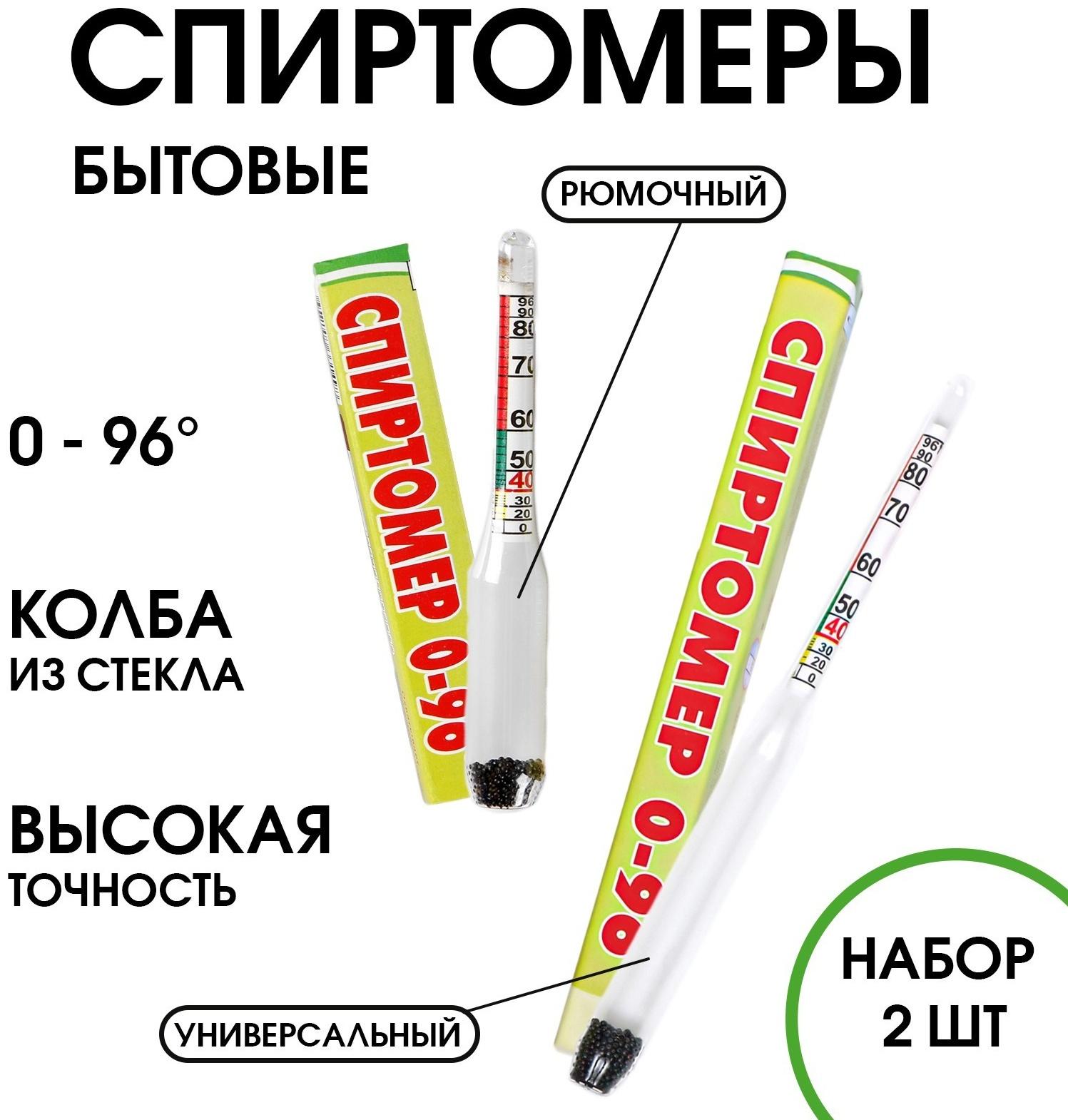 Спиртометр бытовой капиллярный, 0-96%, набор 8 и 14 см, универсальный и рюмочный