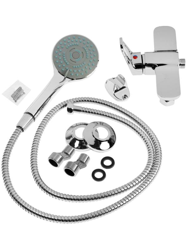 Смеситель для душа ZEIN Z4115, однорычажный, лейка 5 режимов, шланг, держатель, хром