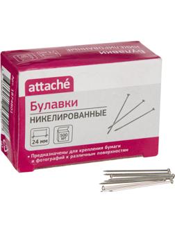 Булавки унив. ник. Attache, 24 мм, 500 штук, в картонной коробке