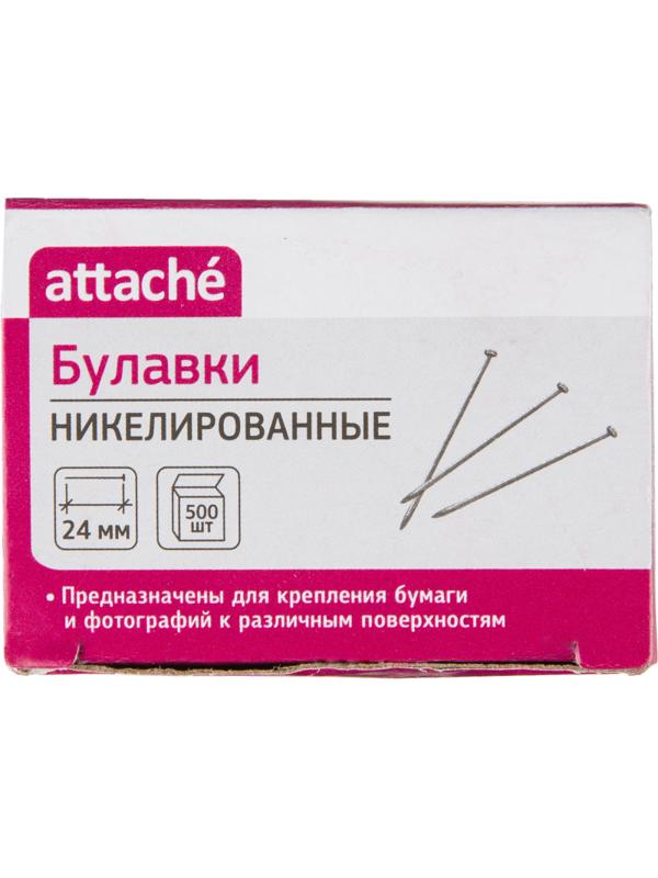 Булавки унив. ник. Attache, 24 мм, 500 штук, в картонной коробке