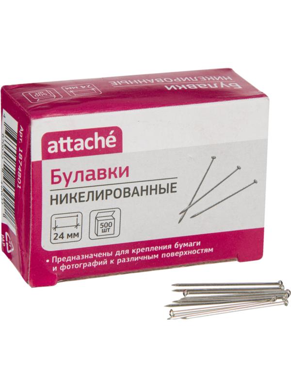 Булавки унив. ник. Attache, 24 мм, 500 штук, в картонной коробке
