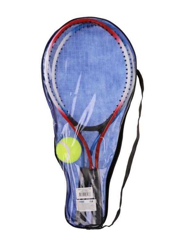 Ракетки для большого тенниса 53х22,5 см. 2 шт., мяч 1 шт., чехол,
красная+синяя