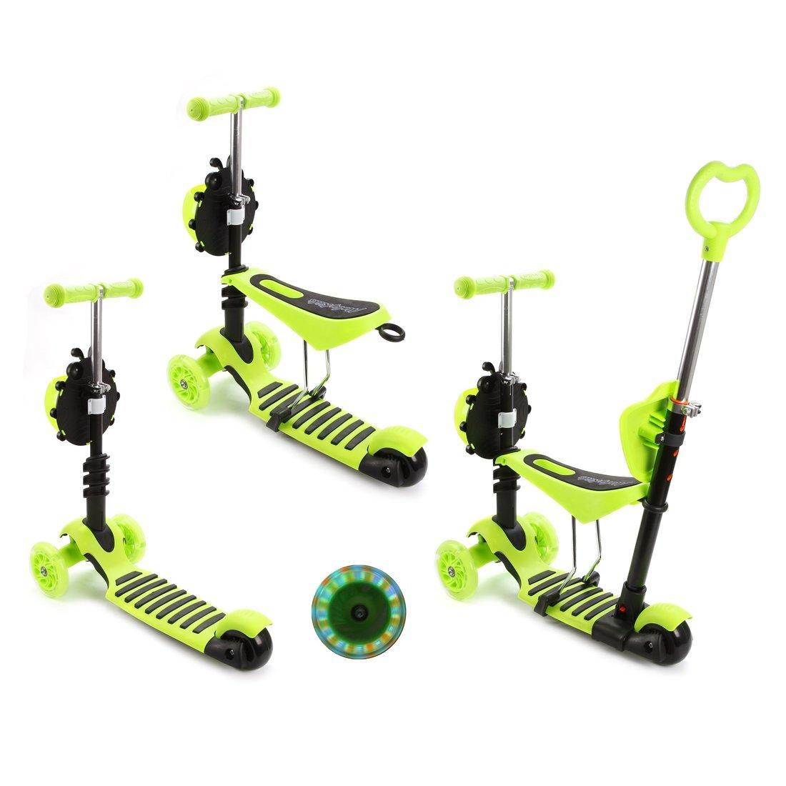 Самокат Moby Kids Божья коровка 3 в 1, свет. кол., зеленый