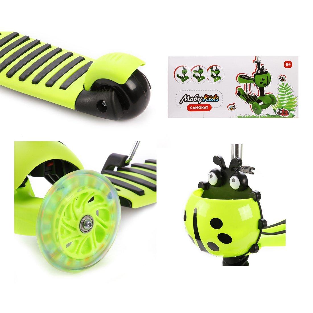 Самокат Moby Kids Божья коровка 3 в 1, свет. кол., зеленый