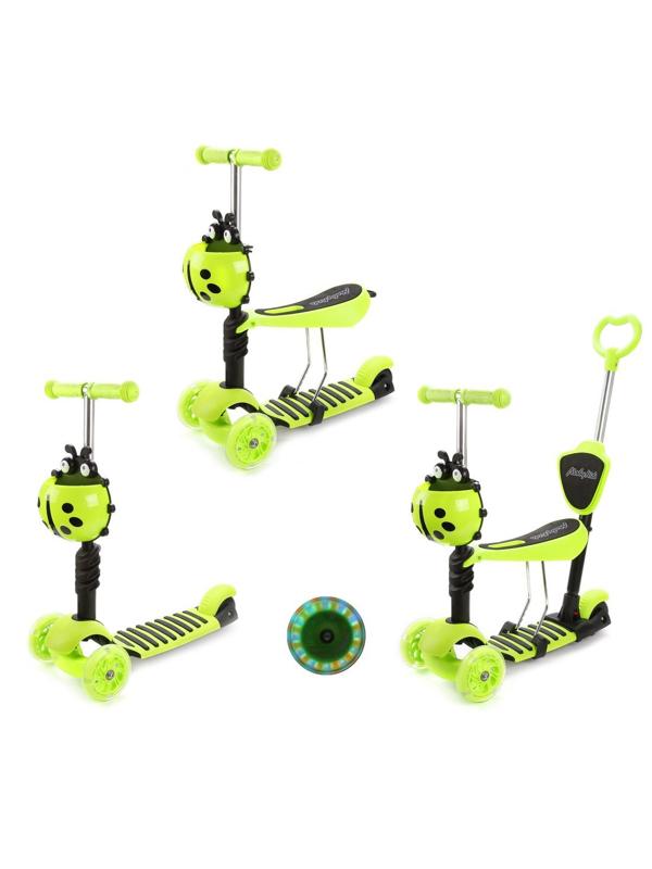 Самокат Moby Kids Божья коровка 3 в 1, свет. кол., зеленый