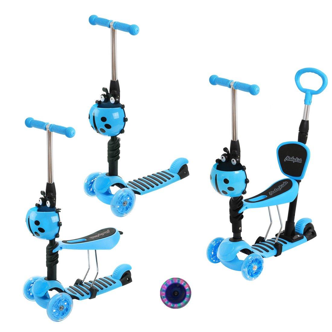 Самокат Moby Kids Божья коровка 3 в 1, свет. кол., синий