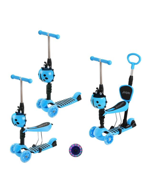 Самокат Moby Kids Божья коровка 3 в 1, свет. кол., синий
