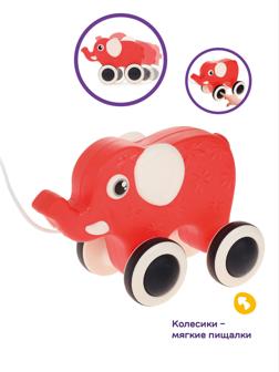 Каталка на шнурке Слоник: колеса пищат, 13*19 см.