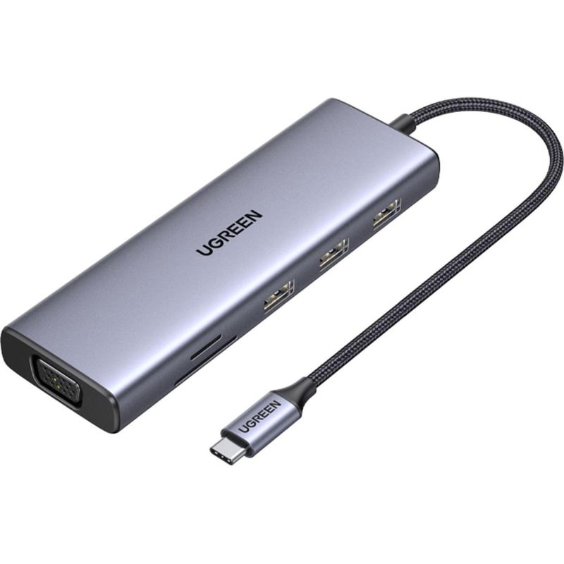 Разветвитель UGREEN CM498 (15600) USB-C to 3xUSB-A TF SD VGA RJ45 HDMI