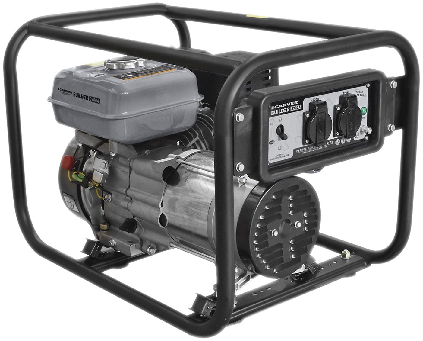 Генератор CARVER PPG-3900А BUILDER, бензиновый, 2.8/3 кВт, 220 В, 3.6 л, ручной старт