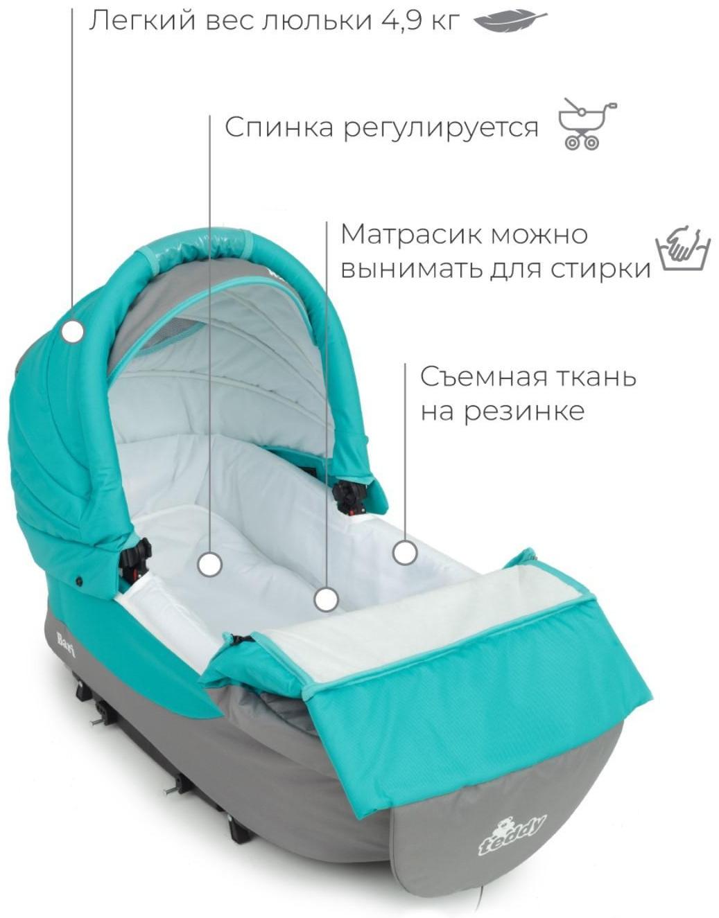 Коляска 2 в 1 Bartplast Bari, цвет серый, бирюза