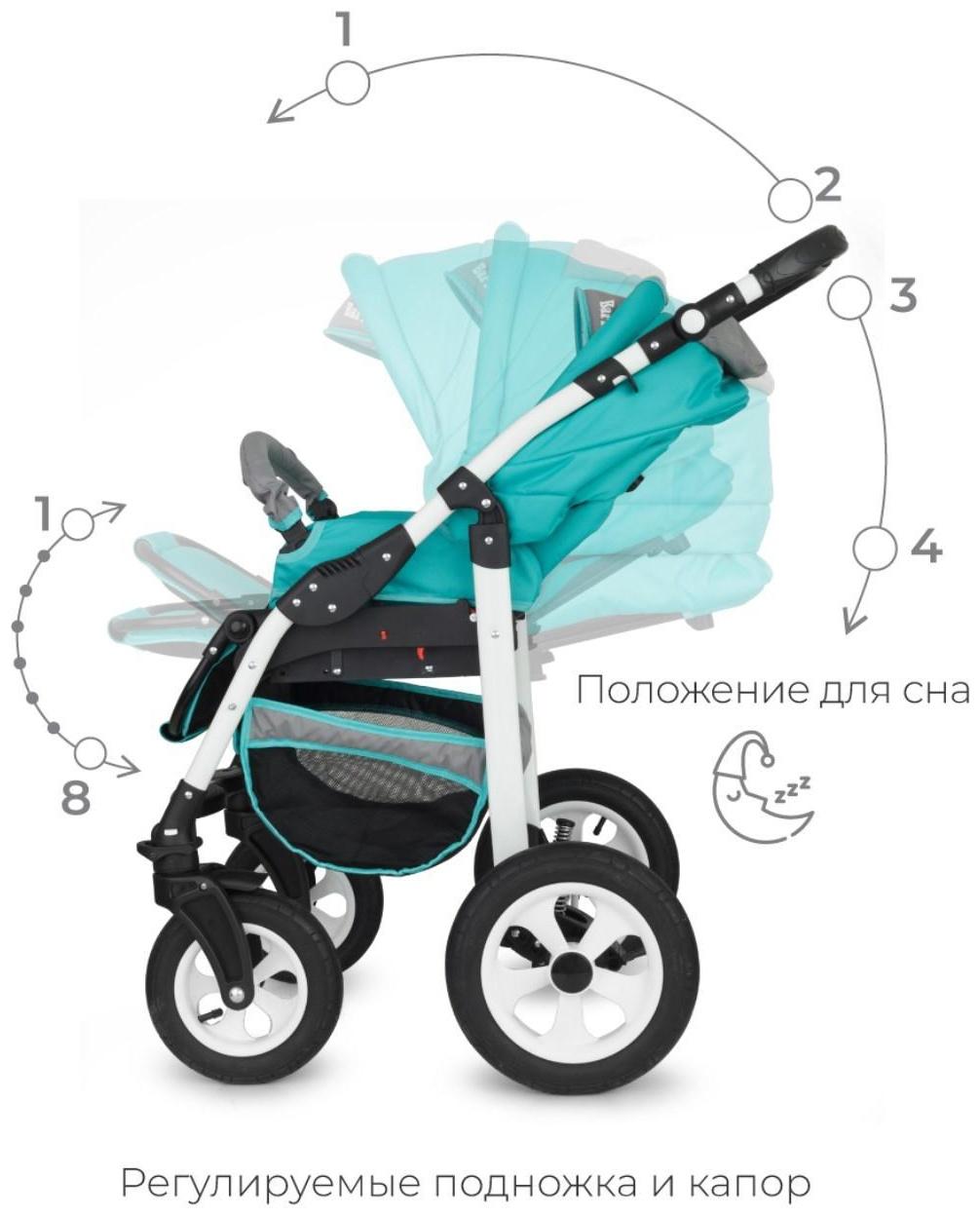 Коляска 2 в 1 Bartplast Bari, цвет серый, бирюза