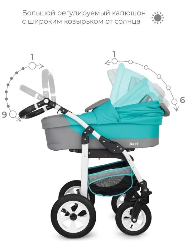 Коляска 2 в 1 Bartplast Bari, цвет серый, бирюза