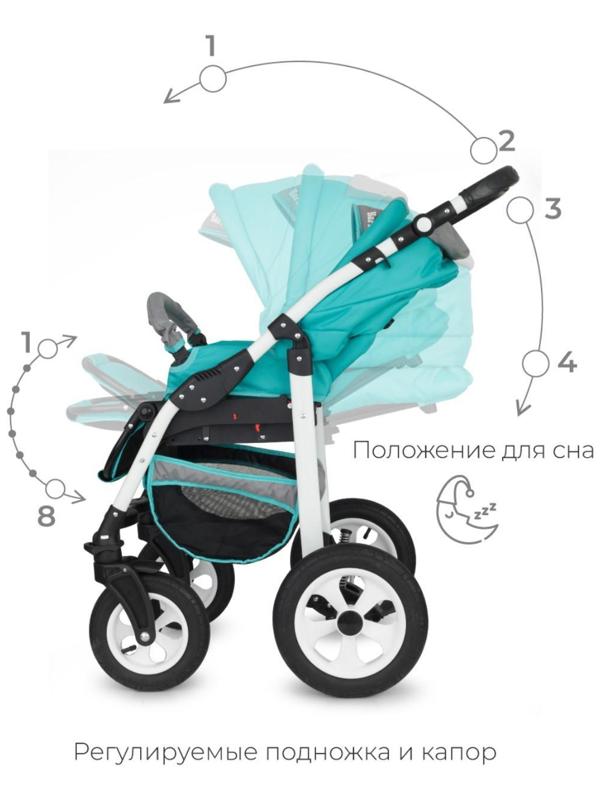 Коляска 2 в 1 Bartplast Bari, цвет серый, бирюза