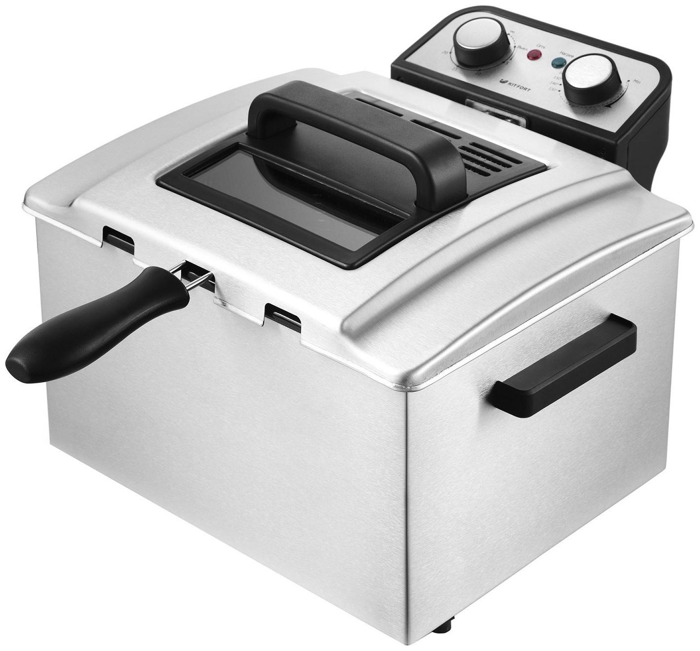 Фритюрница Kitfort КТ-2025, 3270 Вт, чаша 10 л, корзина 4.7/2 л, чёрная