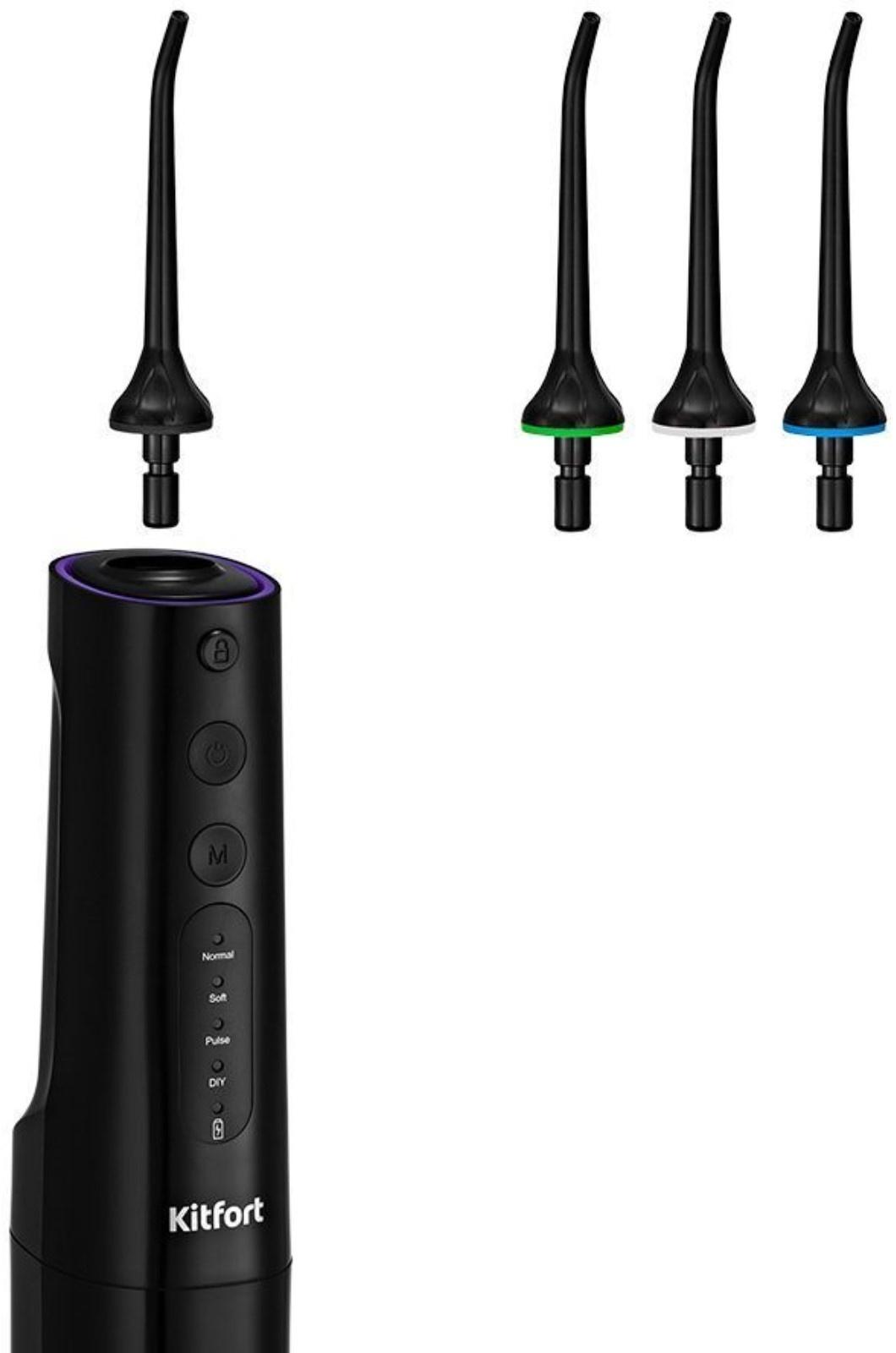 Ирригатор Kitfort КТ-2912-1, портативный, 150-360 мл, 4 режима, 4 насадки, АКБ, черный