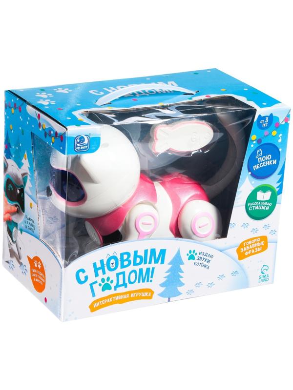 Робот кот «Новогодняя Джесси» IQ BOT, интерактивный: сенсорный, музыкальный, танцующий, свет, звук, на аккумуляторе, на русском языке, розовый