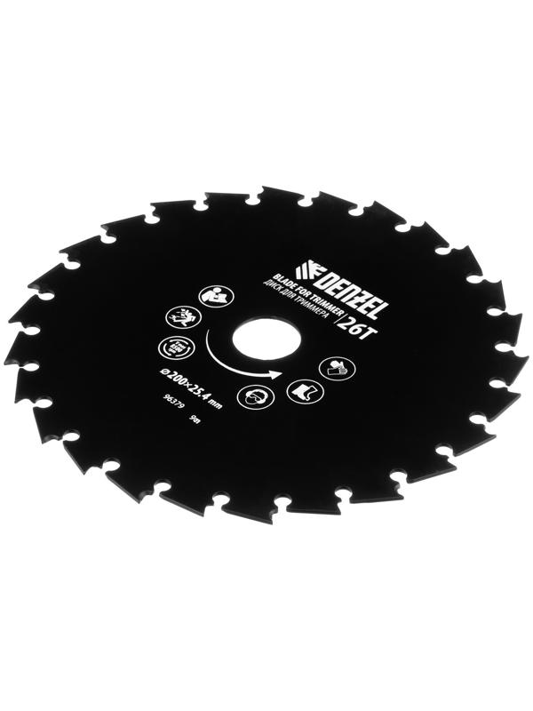 Диск для триммера c долотообразной формой зуба Denzel 96379, 200 х 25.4 мм, 26 зубов