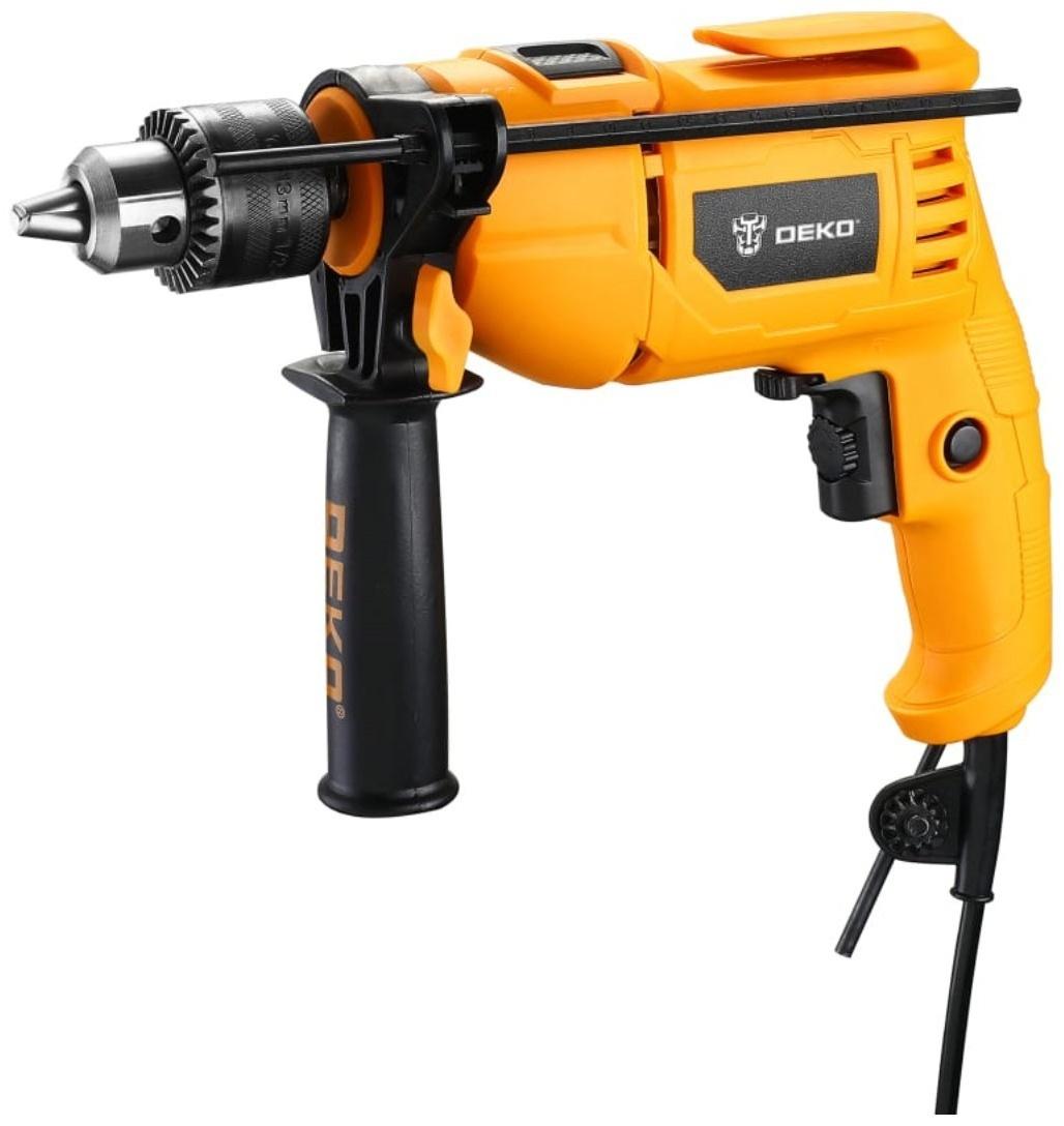 Дрель ударная DEKO DKID600W, сетевая, кейс, набор инструментов 92 предмета, 48000 уд/мин