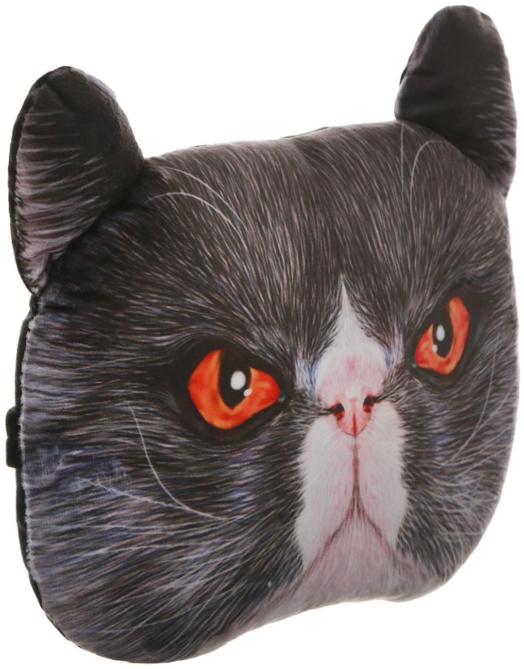 Подушка на подголовник МАТЕХ ANIMALS LINE, Кот, красные глаза, 30 х 25 х 10 см, серый