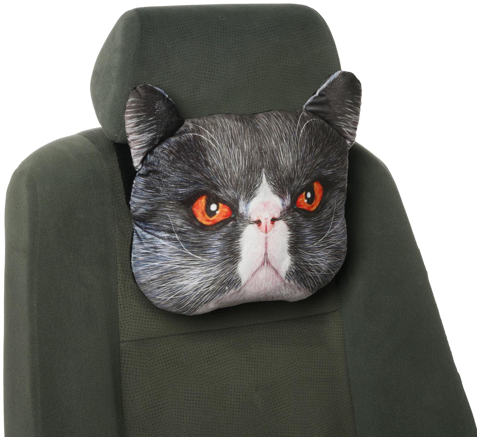 Подушка на подголовник МАТЕХ ANIMALS LINE, Кот, красные глаза, 30 х 25 х 10 см, серый