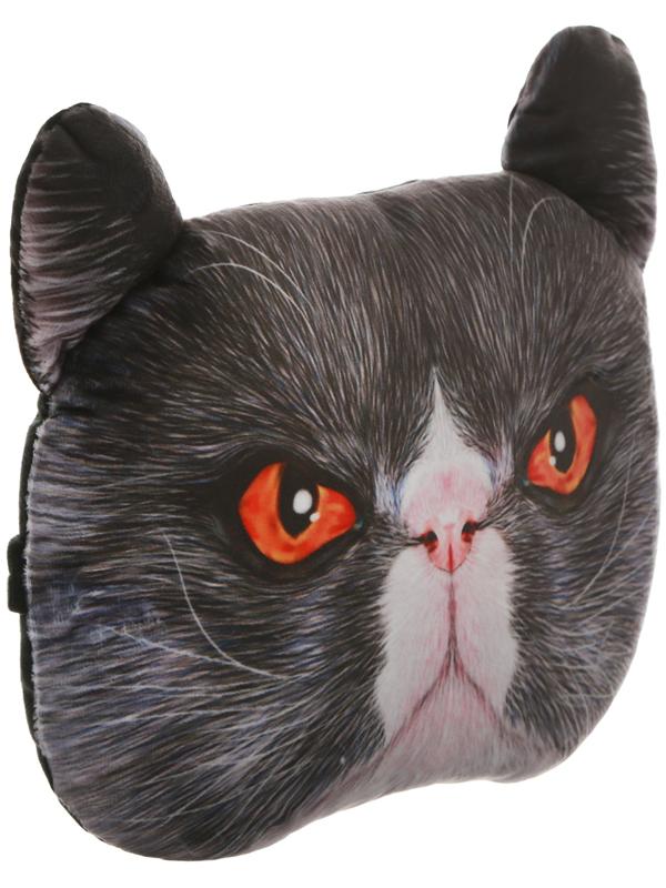 Подушка на подголовник МАТЕХ ANIMALS LINE, Кот, красные глаза, 30 х 25 х 10 см, серый