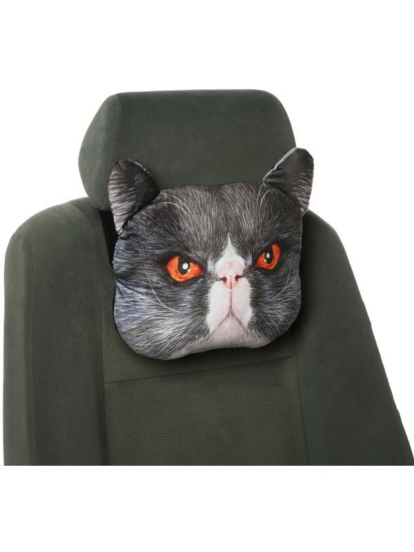 Подушка на подголовник МАТЕХ ANIMALS LINE, Кот, красные глаза, 30 х 25 х 10 см, серый