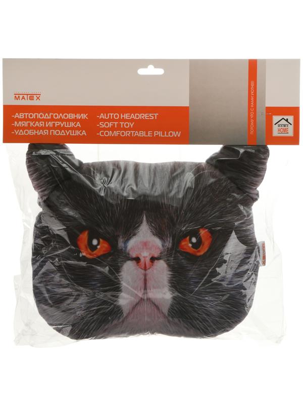 Подушка на подголовник МАТЕХ ANIMALS LINE, Кот, красные глаза, 30 х 25 х 10 см, серый