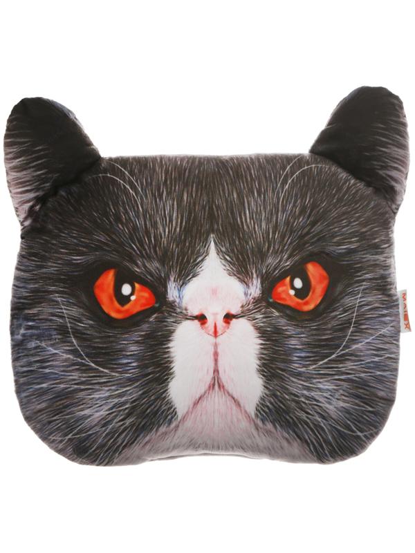 Подушка на подголовник МАТЕХ ANIMALS LINE, Кот, красные глаза, 30 х 25 х 10 см, серый