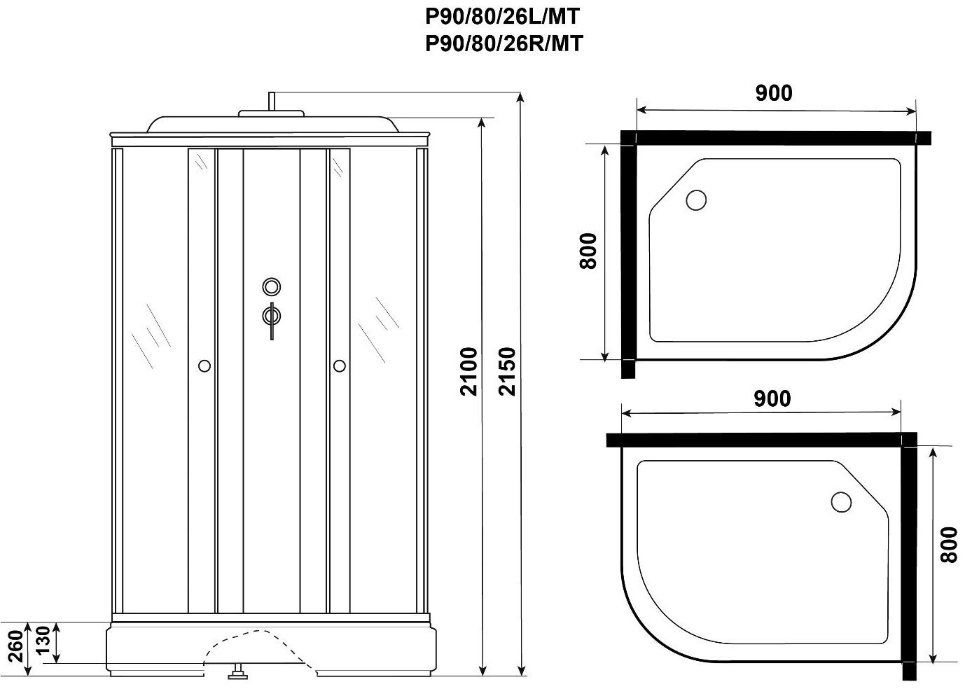 Душевая кабина Niagara Promo P90/80/26R/MT, 90х80х215 см, поддон 26 см, правая