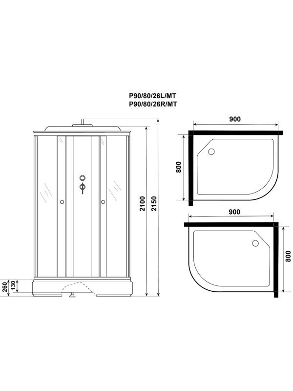 Душевая кабина Niagara Promo P90/80/26R/MT, 90х80х215 см, поддон 26 см, правая