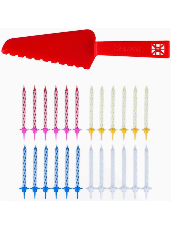 Свечи в торт в наборе с лопаткой для торта «С Днём Рождения», красная лопатка, 17 х 27,7 см